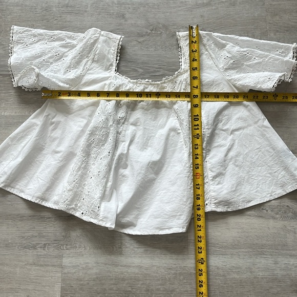 Cara Loren Ruffle Square Neck‎ Eyelet Whimsical Fairy Top Shirt Womens S Cotton - Picture 4 of 9